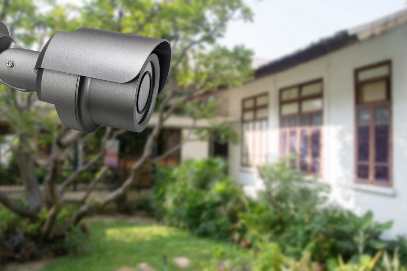 A camera is in front of a house